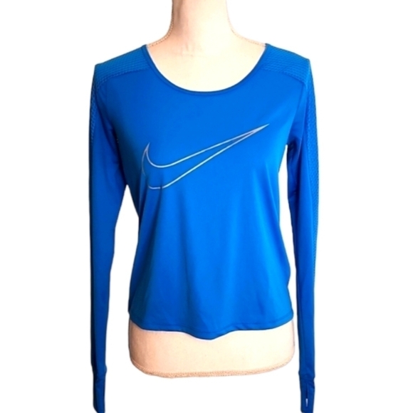 Nike Tops - Nike Dri-Fit long sleeve workout top with thumb hole openings Sz: S blue Swoosh